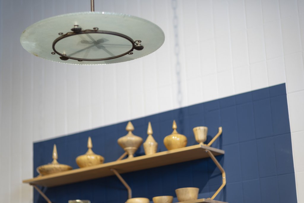 Ceiling lamp, 1930, brass and frosted glass